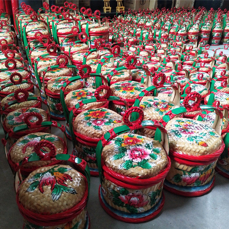 潮汕迷你小竹篮子小花篮拜神潮州传统竹编手绘小春盛喜庆手信摆设
