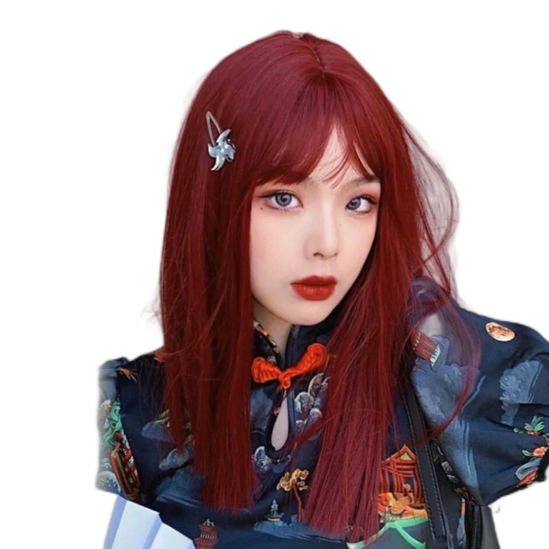 草莓整顶女团发潮色长直切中一刀切一刀长发万圣节日常整顶假发
