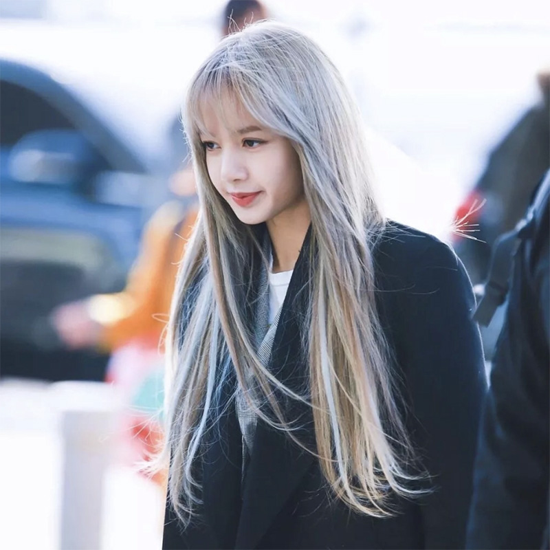 芒果微卷蓬松自然卷发长卷灰色气质lisa韩式日常整顶假发