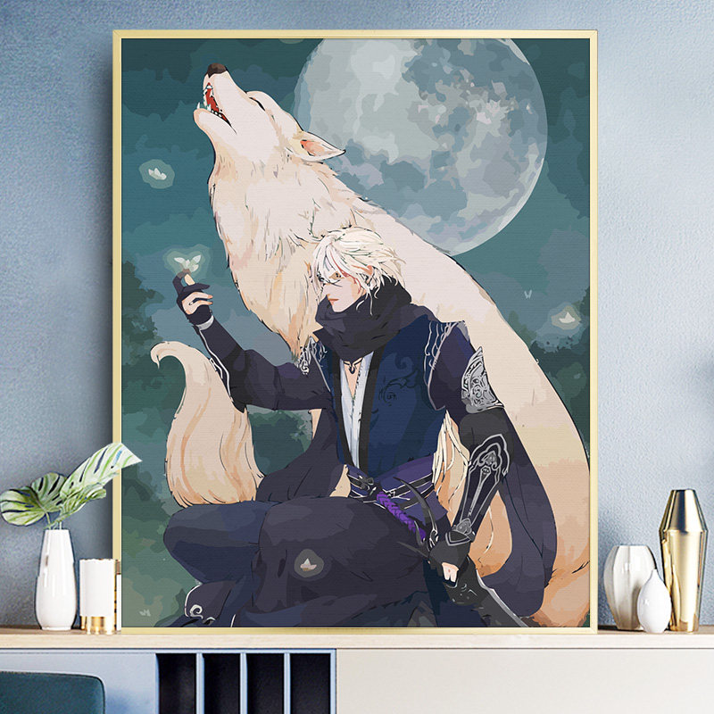 缘色数字油画diy手工填色减压逆水寒动漫卡通人物现代装饰油彩画