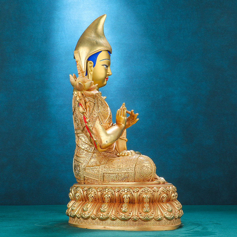 宗喀巴大师佛像摆件纯铜精工仿尼泊尔全鎏金雕花藏密宗供奉宗喀巴