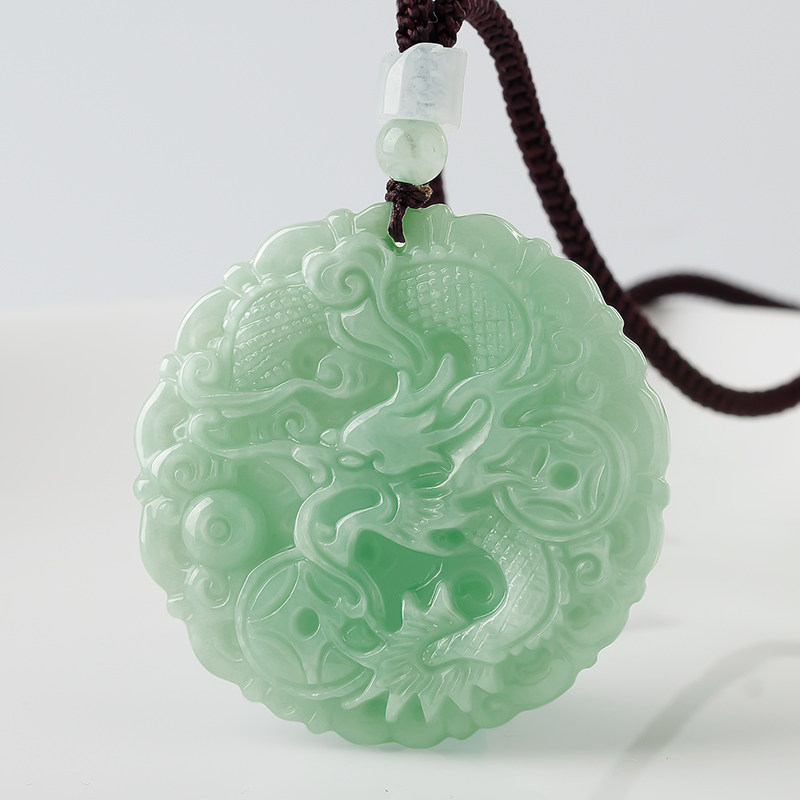翡翠华林玉盟天然缅甸玉佩玉石项链龙圆挂件颈饰