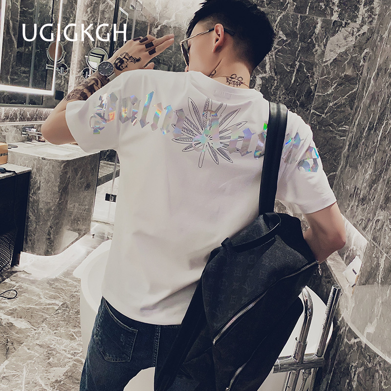 男士短袖2022新款精神小伙印花T恤潮牌流ins网红痞帅宽松半袖体恤