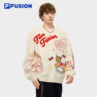 FILA FUSION斐乐潮牌女子编织衫2026春季新款红色新年情侣毛衣男
