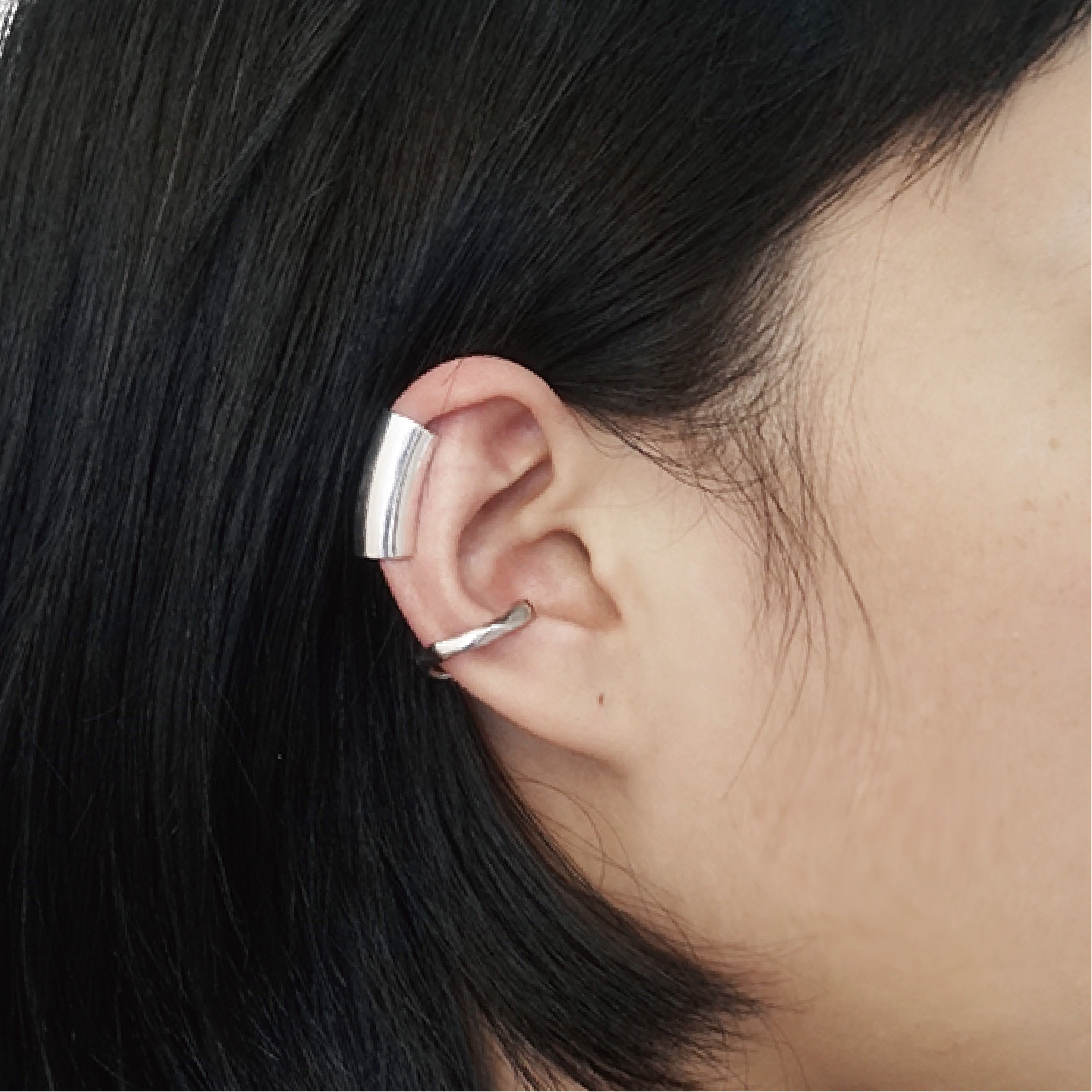lookinto耳廓骨夹纯银调节边缘无痛痛感开口半圆耳夹