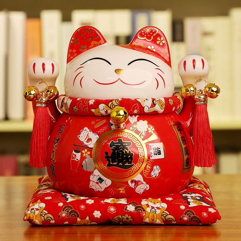 尚庄招财猫摆件开业陶瓷存钱储蓄罐红色发财猫生日店铺创意礼品