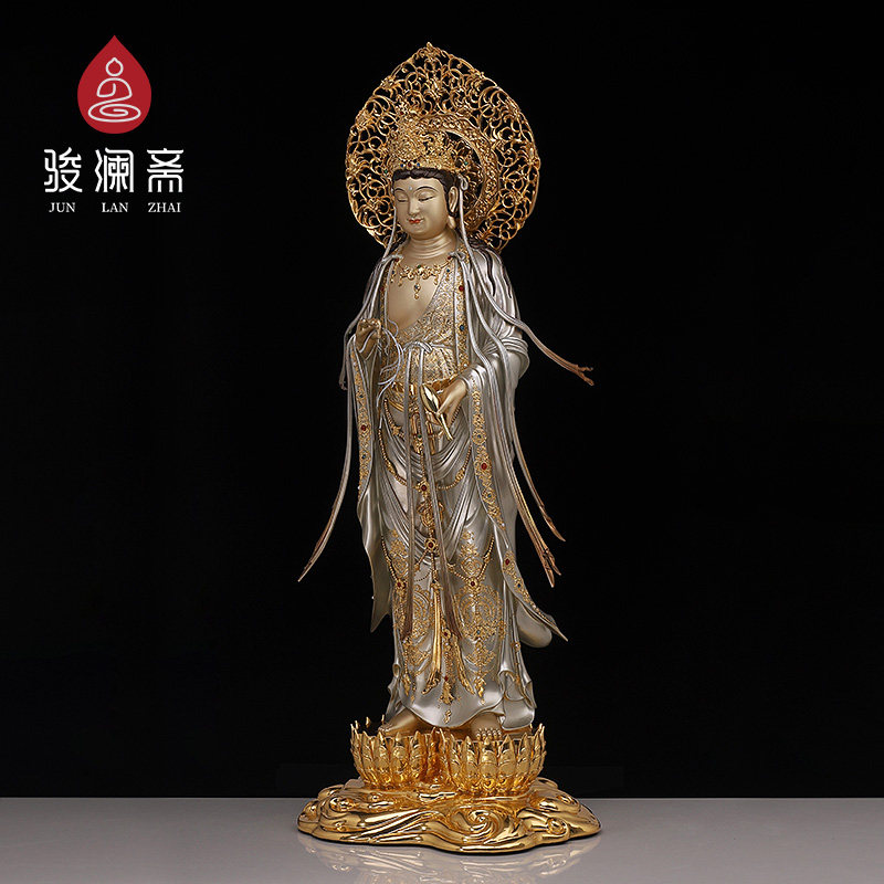 骏澜台湾纯铜观音佛像站像南海观世音菩萨神像摆件