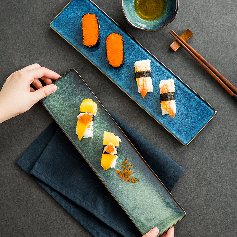 窑变长条平板日式商用长方形寿司餐厅点心家用盘