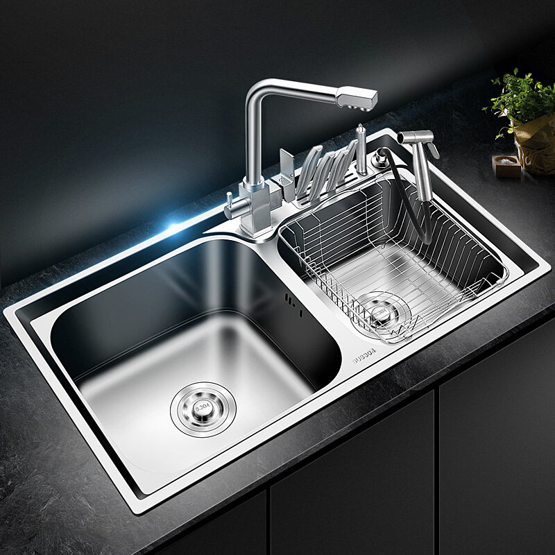 志高水槽双槽厨房洗菜盆加厚304不锈钢水池水盆洗碗池