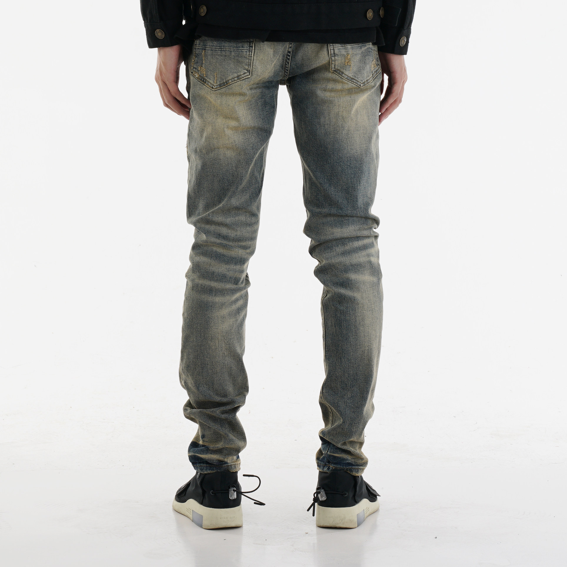 黑土蓝色身高街修身泥浆黄泥浆潮牌水洗风水amiri牛仔裤