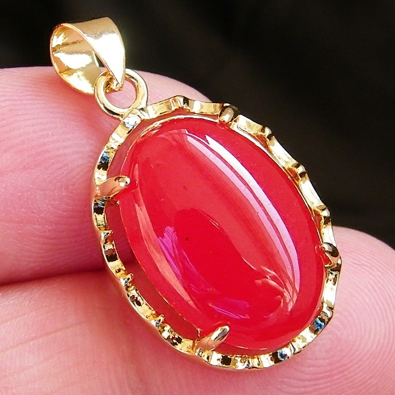 天然红玉金镶玉鸡血鸽血红宝石玉石吊坠坠子项链项坠