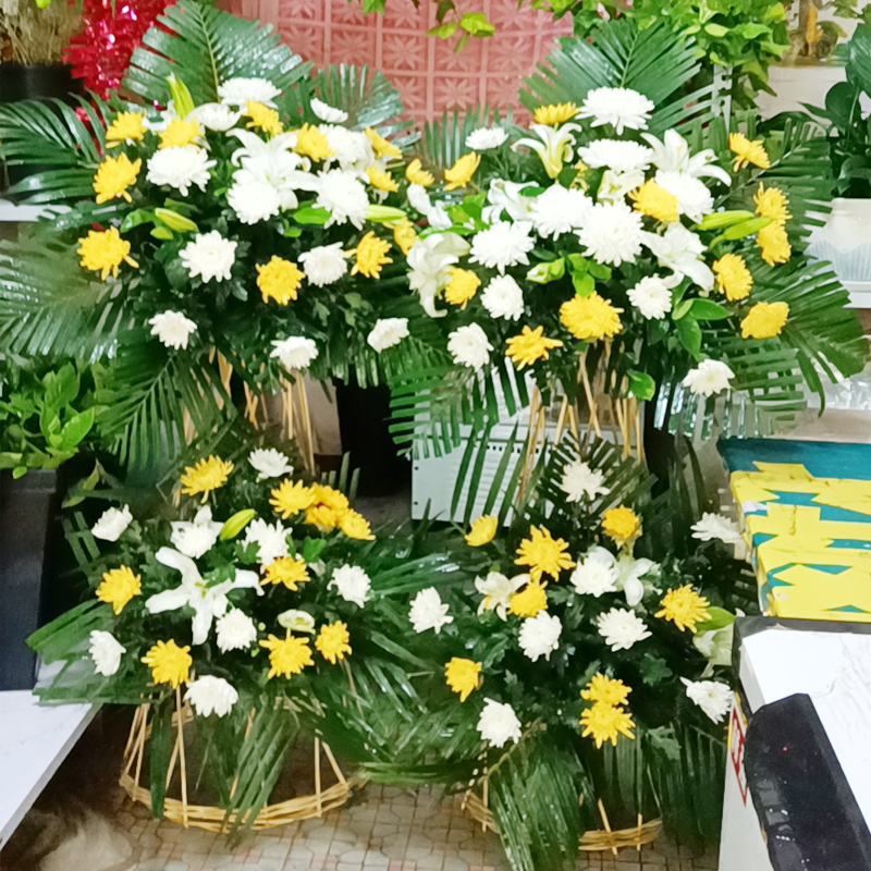 丧事花圈花篮祭祀葬礼鲜花菊花花白祭奠哀悼追悼