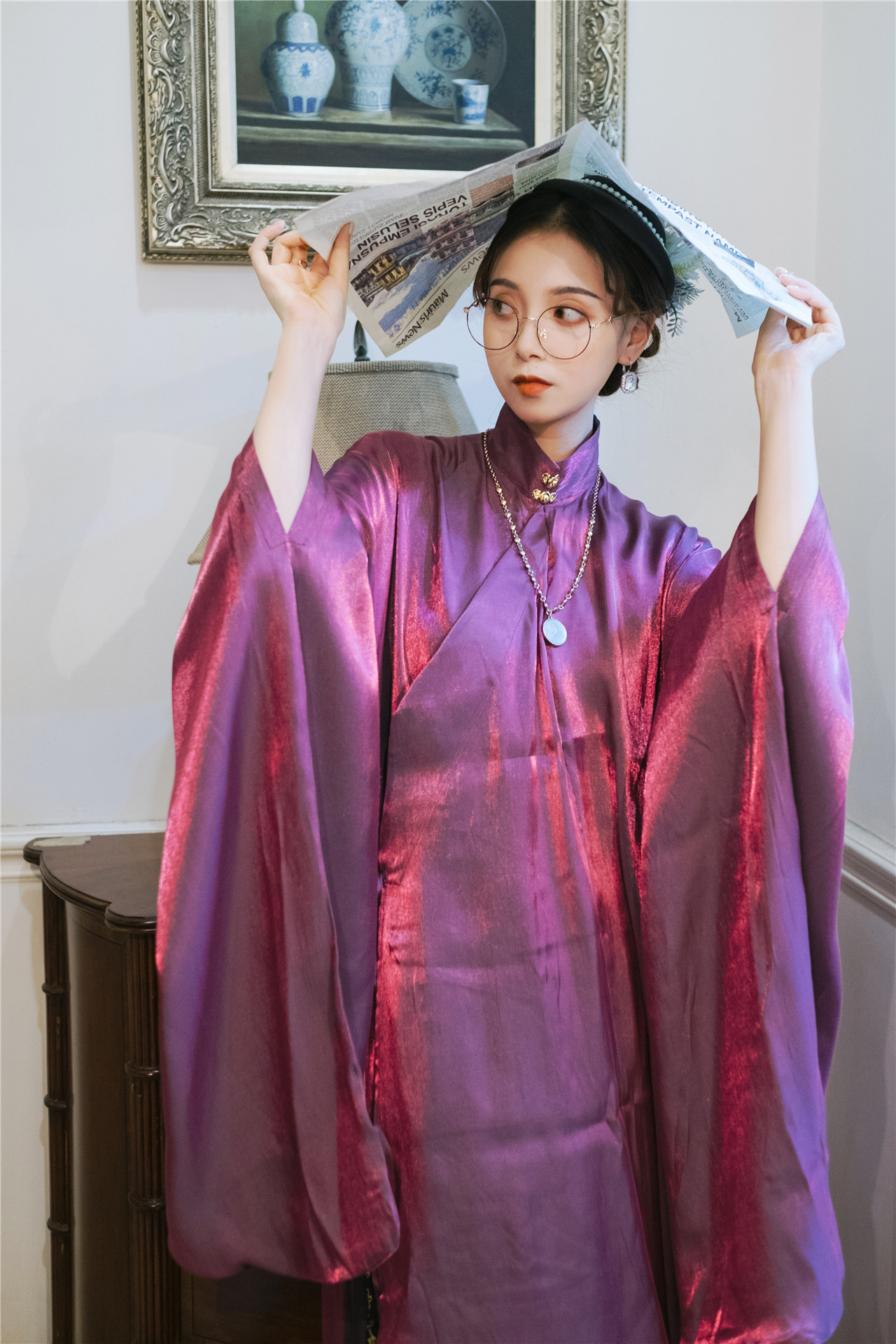 大袖日常立领晚明衫汉大襟镜水竖领创明原创民族服装