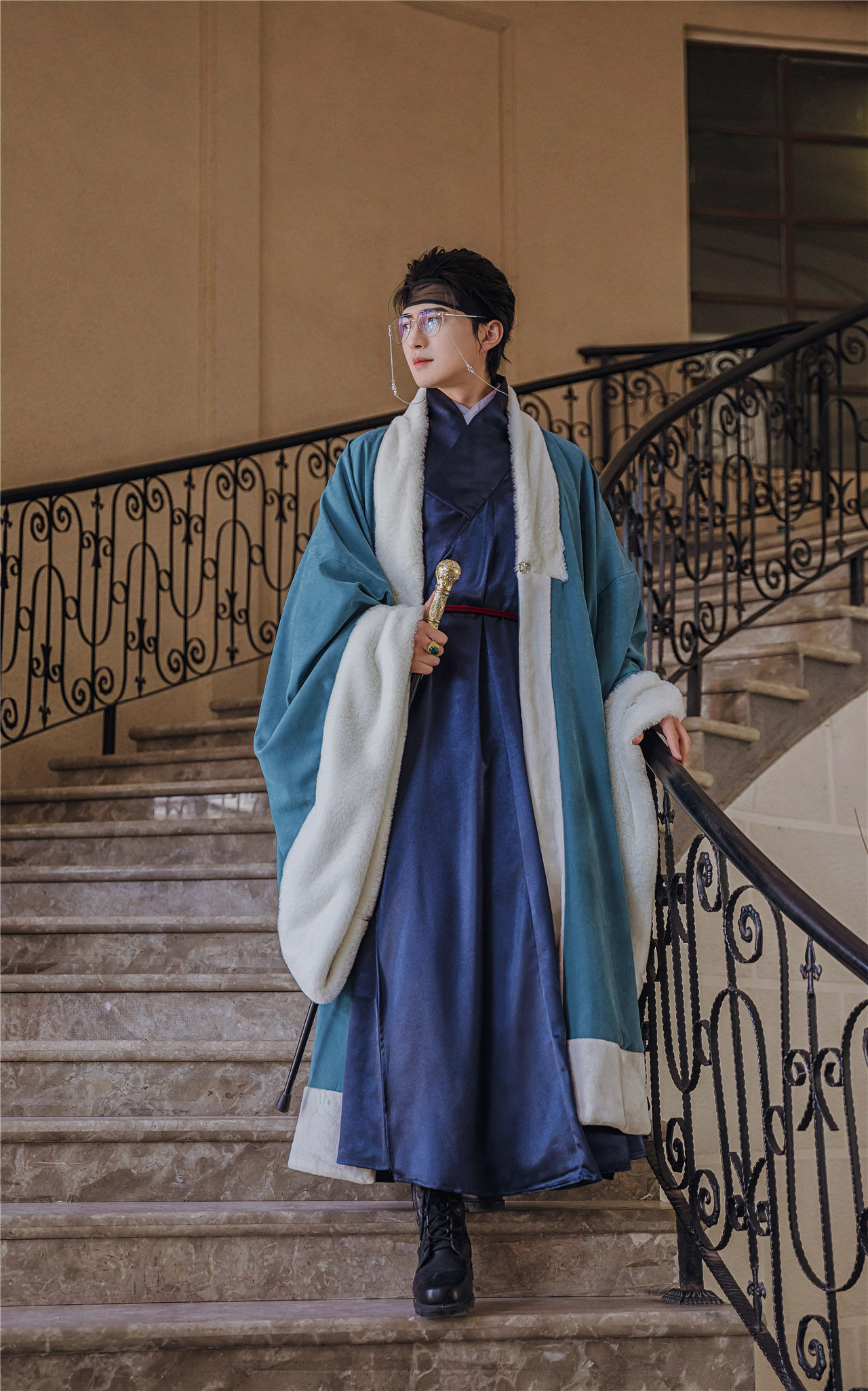 霜寒鹤氅男秋冬汉服大袖女款毛绒大氅镜水明制民族服装