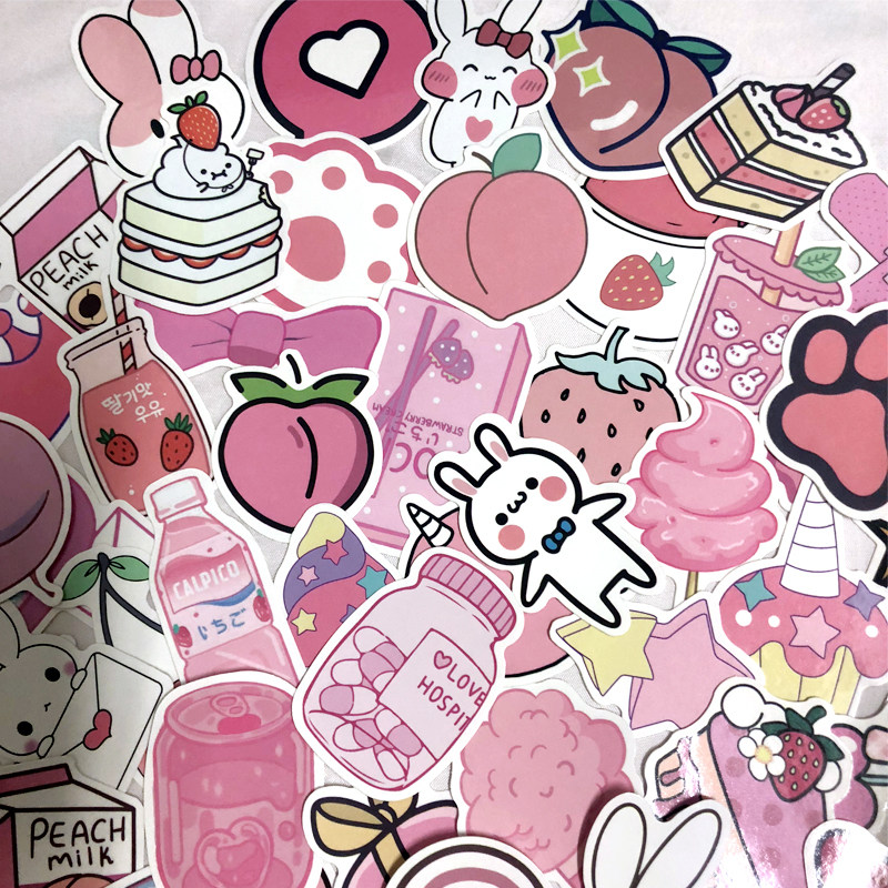 50张粉色少女心水水杯保温杯贴纸可爱平板电脑贴画笔记本个性小贴纸