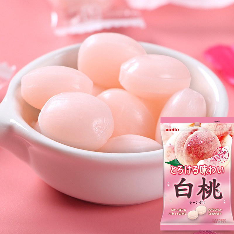 meito白桃糖名糖水蜜桃水果糖硬糖蜂蜜果汁喜糖日本进口零食糖果