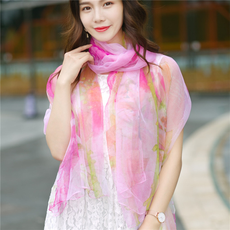 丝巾女夏季2018新款纱巾围巾韩版女百搭冬季冬天防晒披肩超大两用