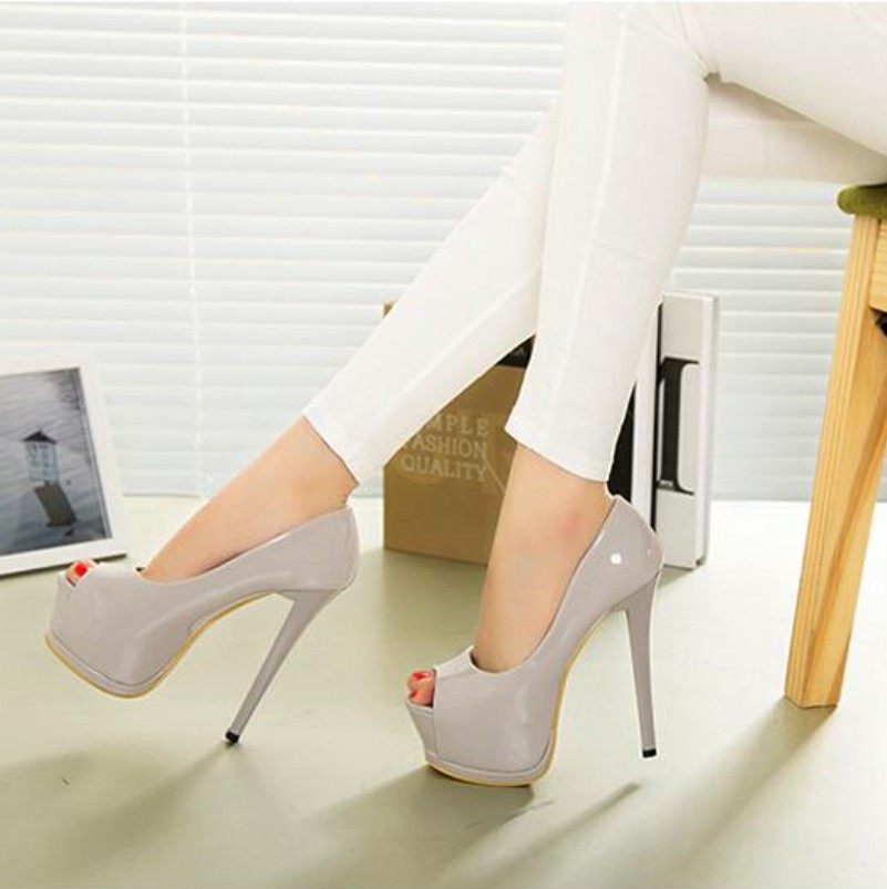 黑色性感细跟恨天高夜店鱼嘴女鞋15cm超高跟防水台宴会高跟鞋百搭