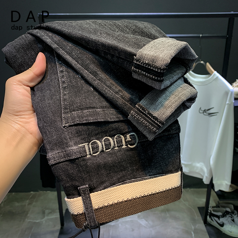 黑色牛仔裤男潮牌2022年新款春季高端哈伦裤修身小脚裤子韩版潮流