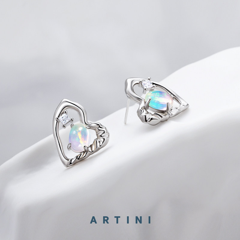 artini雅天妮欧泊爱心耳环2022新品轻奢宝石小众耳环