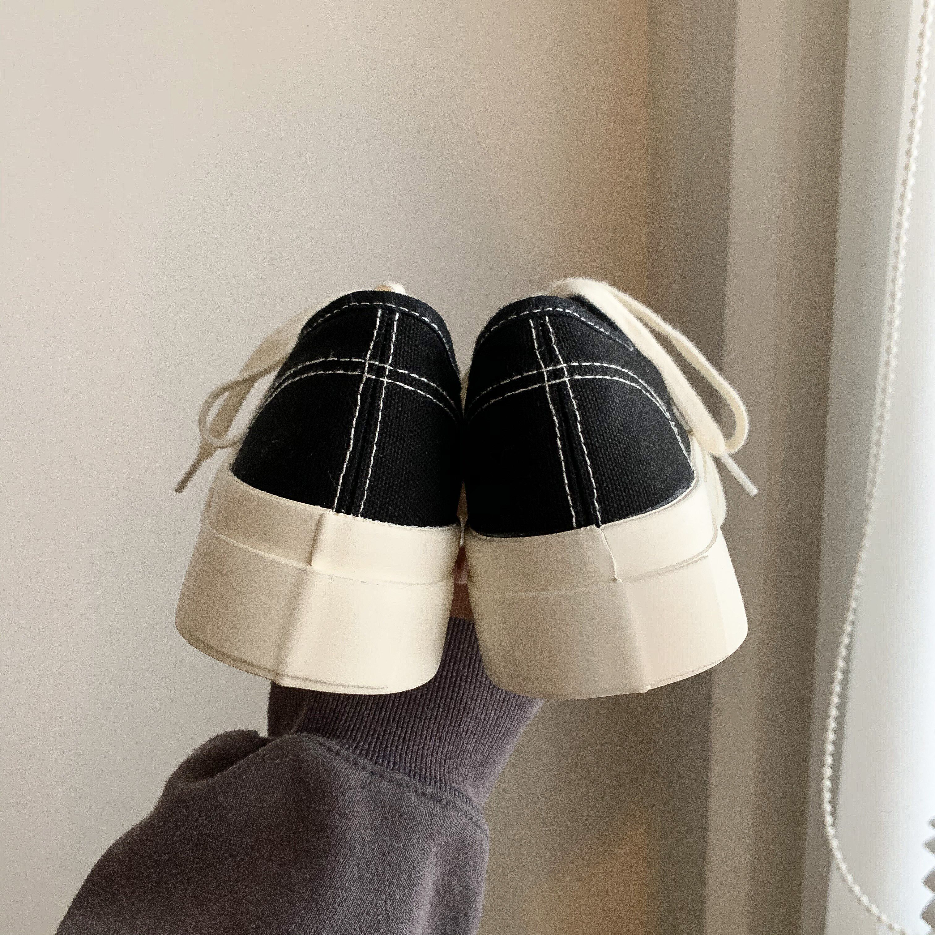 日系厚底大头丑萌小白鞋女软妹ulzzang百搭复古小众设计帆布鞋女