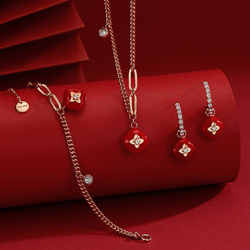 shiwu饰悟本命年柿柿如意红色项链小众设计锁骨项链