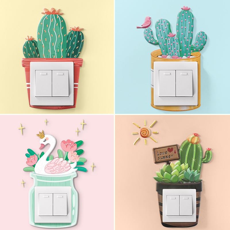 创意多肉植物3d立体树脂开关贴墙开关贴
