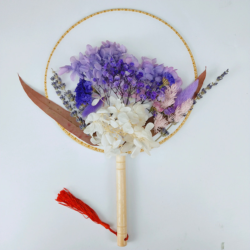 材料古风团扇干花diy包花艺花艺亲子母亲节活动扇子