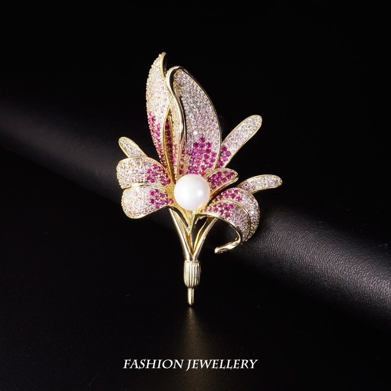精致小巧立体兰花微镶锆石过渡别针奢华胸针胸针