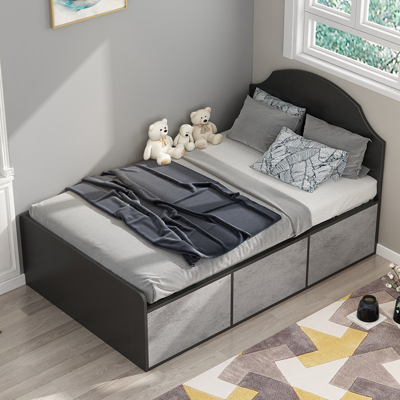 北欧简约卧室高箱储物床1.2米单人床榻榻米收纳多功能板式床