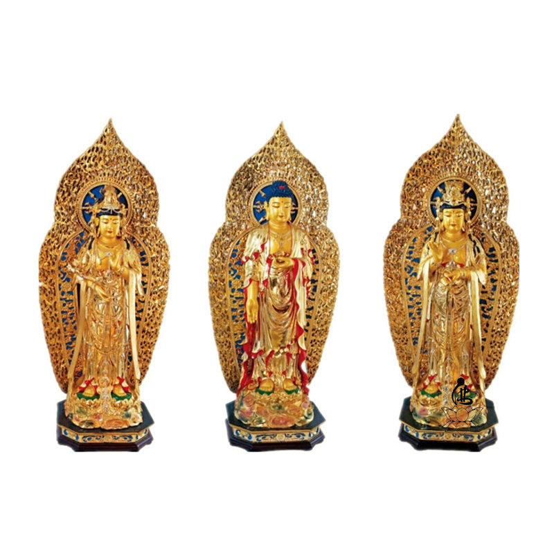 佛光西方三圣金站像庄严超凡寺院佛堂家庭供奉佛教工艺品