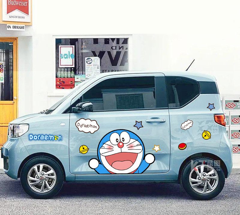 五菱宏光miniev哆啦车贴小叮当叮当猫卡通车身贴画改装汽车装饰贴