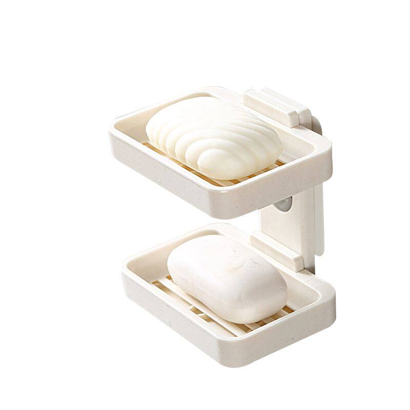 日式免打孔双层肥皂盒沥水香皂盒创意强力吸盘壁挂式卫生间置物架