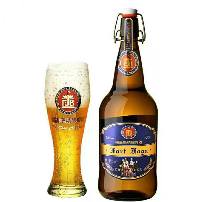 福嘉1000ml盒装礼盒整箱黄啤瓶装堡精1l小麦啤酒