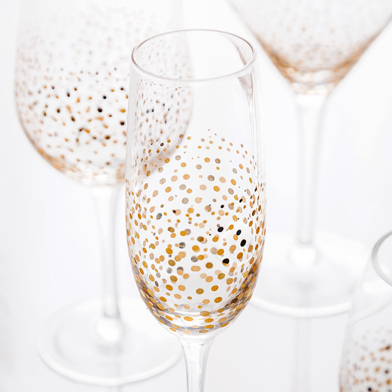 即物 欧式红酒杯套装家用派对装饰玻璃杯子金点香槟饮料高脚杯子 - 即