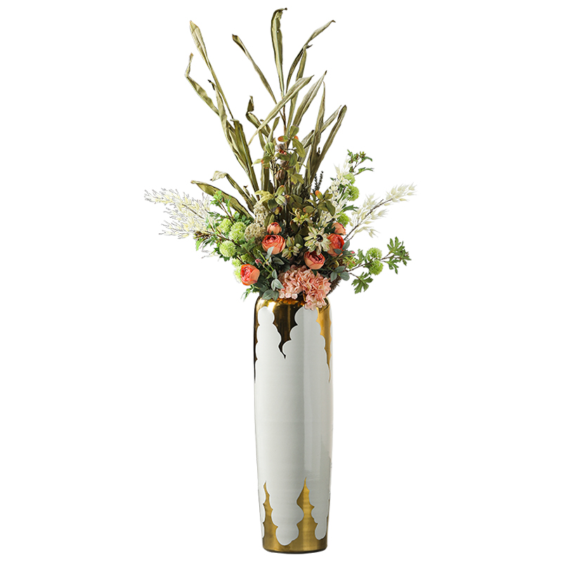简约轻奢高档镀金落地大花瓶客厅装饰假花插花花瓶