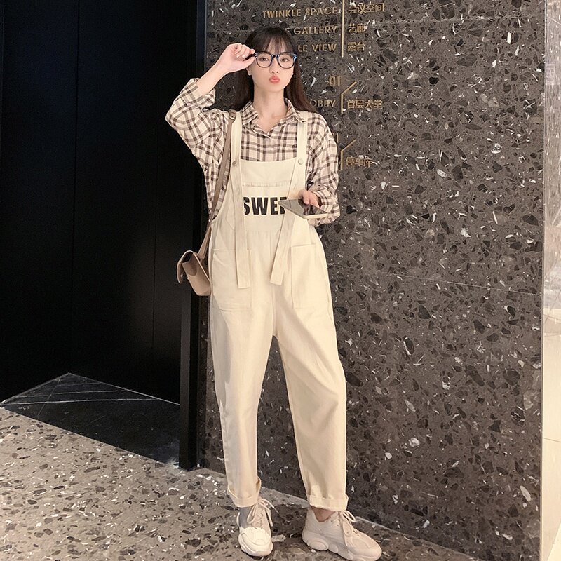 2021春夏工装背带裤常年做不断米色