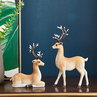 梅花情侣麋鹿招财财鹿树脂摆件工艺品家居客厅摆件