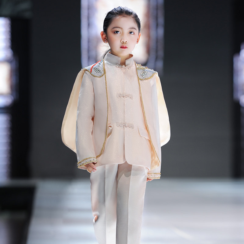 国风女童西装套装国潮儿童模特礼服走秀潮服儿童礼服