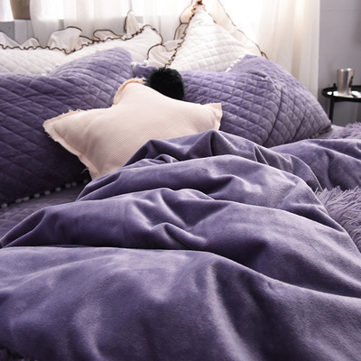 冬天加厚保暖床单被套水貂绒四件套纯色加绒珊瑚绒床上用品公主风
