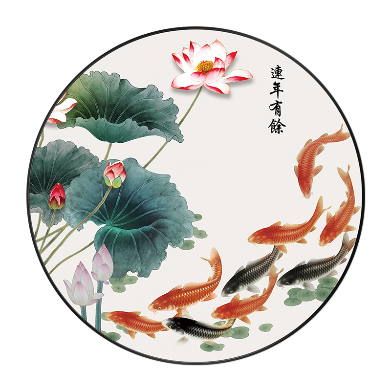 年年有余九鱼招财玄关客厅餐厅装饰画中式荷花过道现代装饰画