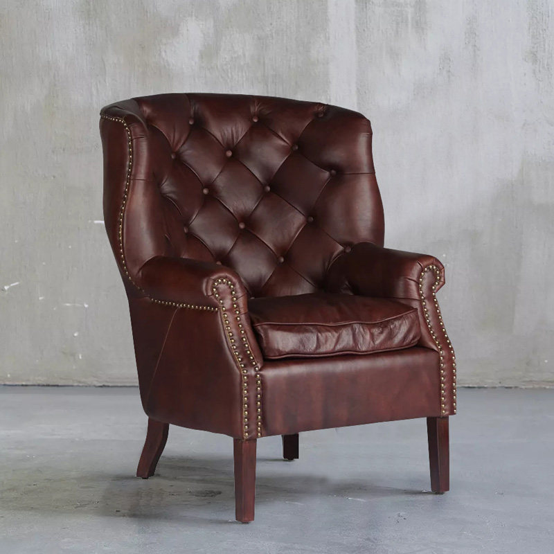 美式真皮老虎椅客厅复古沙发椅休闲椅北欧工业风单人椅扶手椅