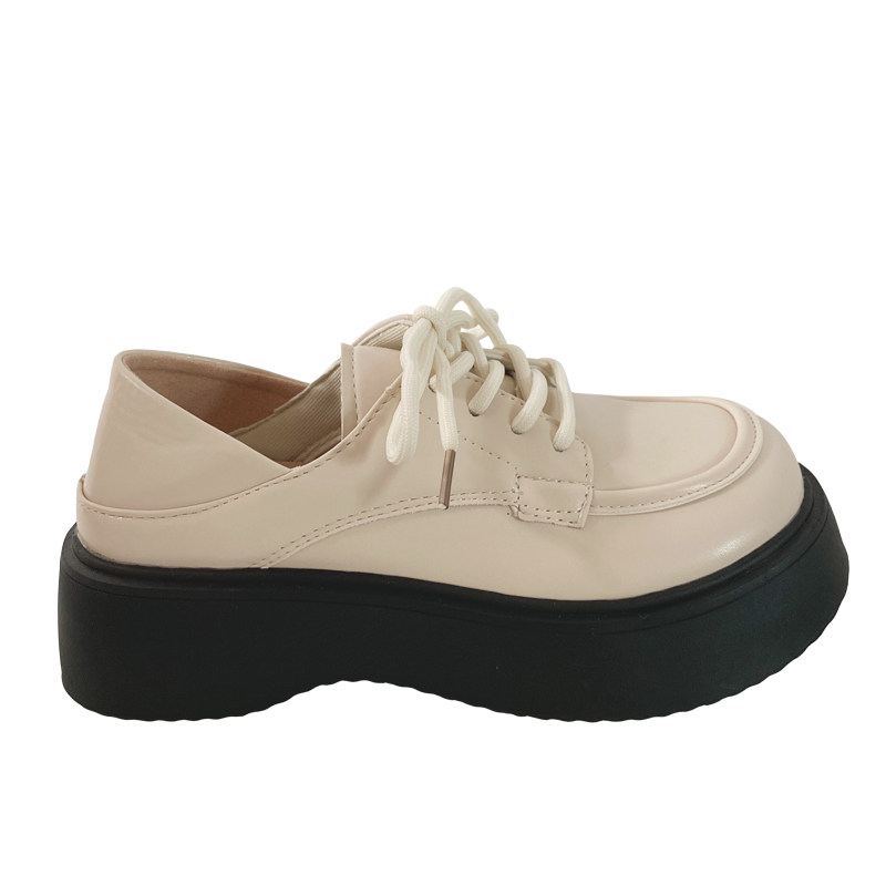 甜桃泡泡厚底白色小皮鞋女秋季玛丽珍圆头日系复古松糕底系带鞋子