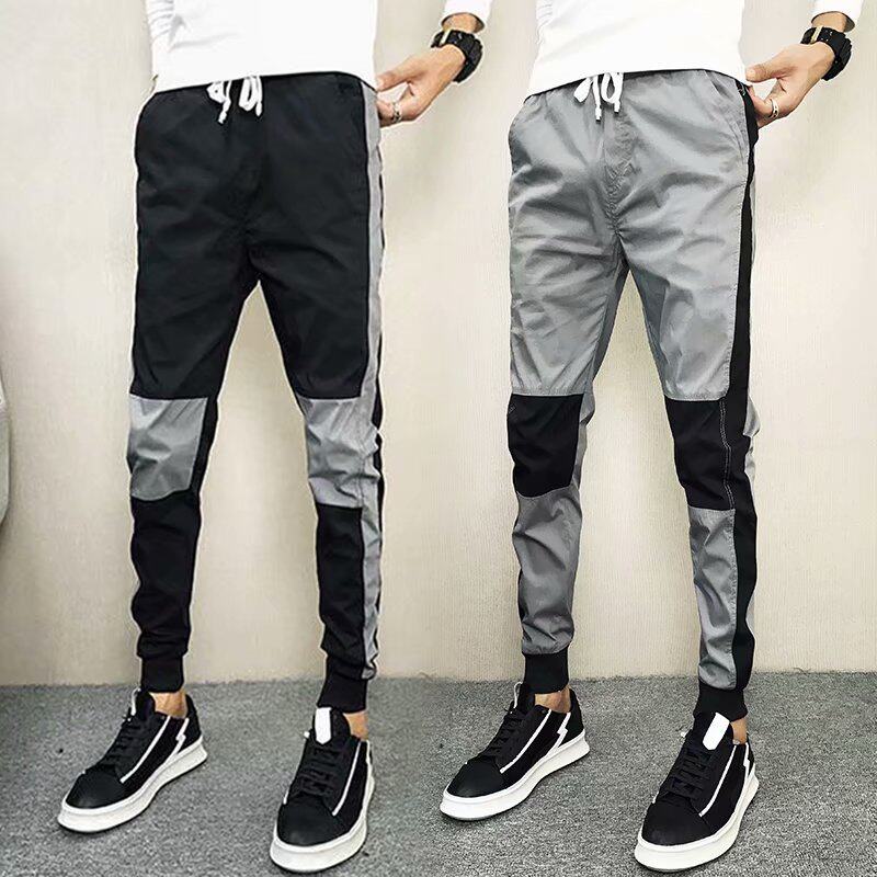 2020夏季男士小脚九分精神小伙束脚裤拼色紧身休闲裤