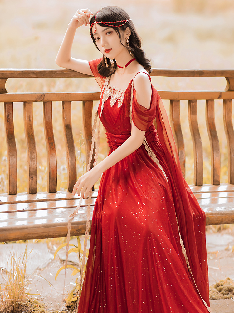 民族风异域风情新疆沙漠海边度假旅游拍照服装吊带连衣裙