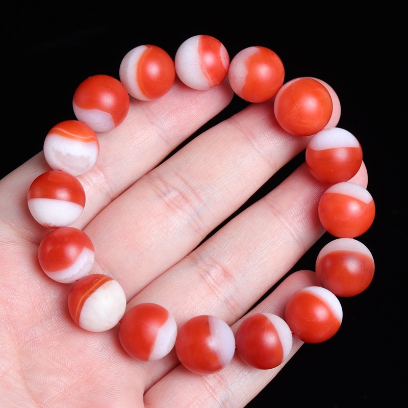 天然南红玛瑙手链保山红白料单圈手串男女女款手饰