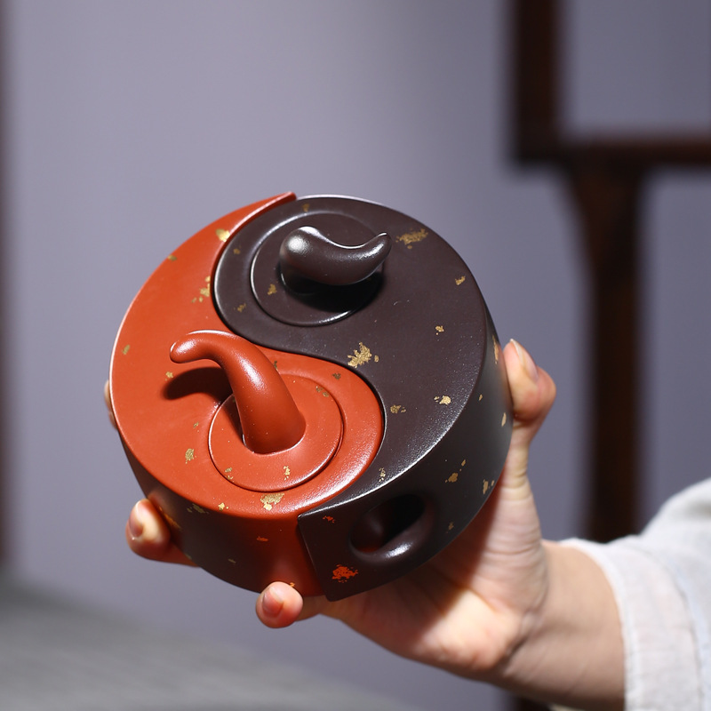 宜兴宜兴紫砂紫砂壶李海燕海燕太极八卦茶具原矿大红茶壶