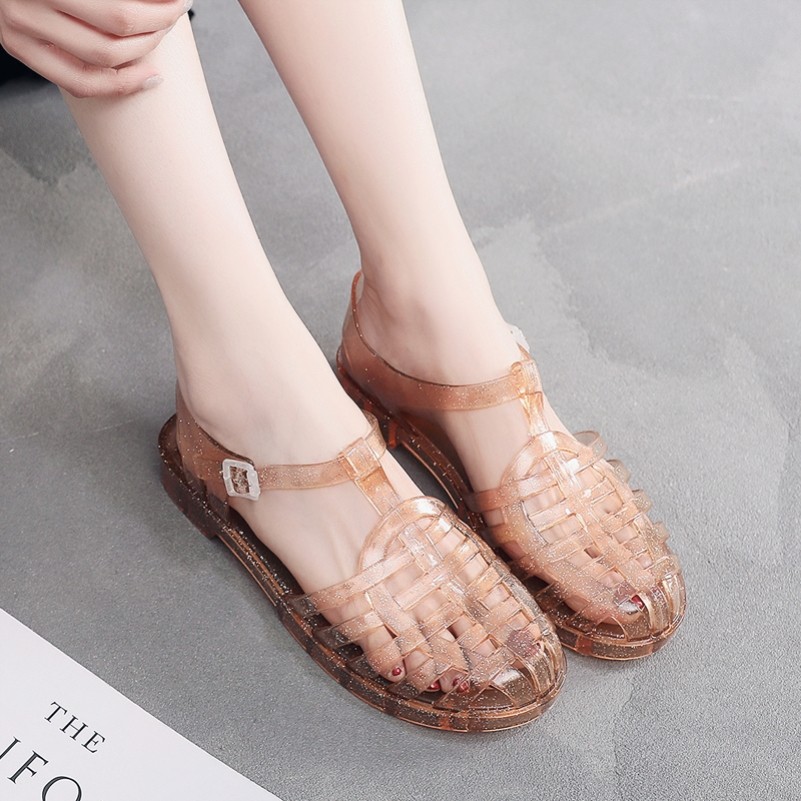 凉鞋小时候塑料80年代90年代水晶老式怀旧胶鞋沙滩时装凉鞋