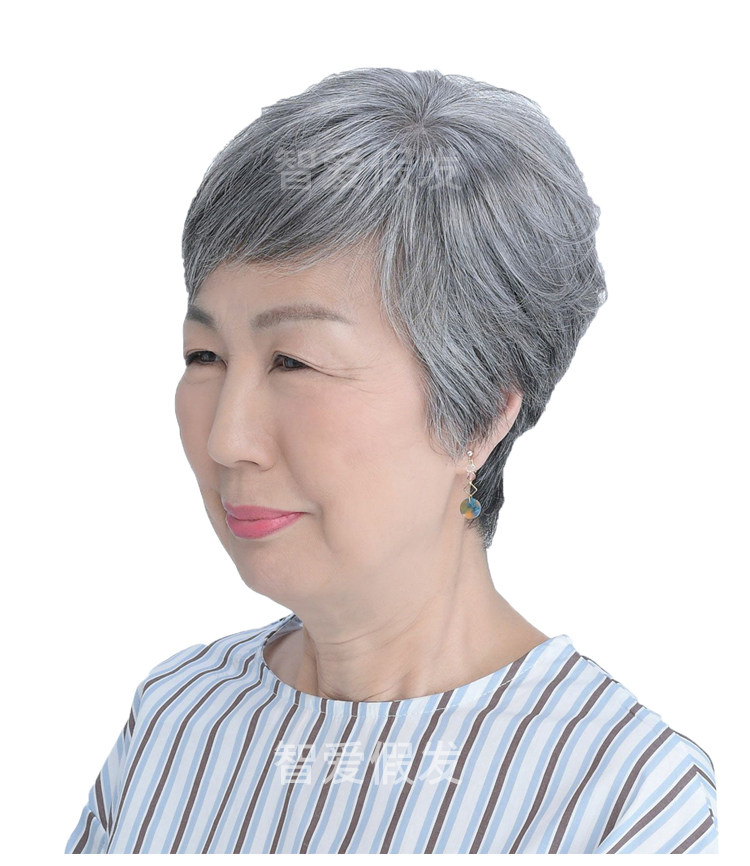 中老年人花白假发发套老太太短发妈妈全真发丝白发日常整顶假发