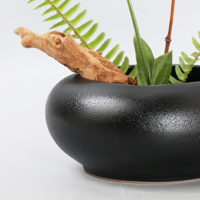 花盆中式式禅意黑陶陶瓷盆花剑山插花日式小原花盆